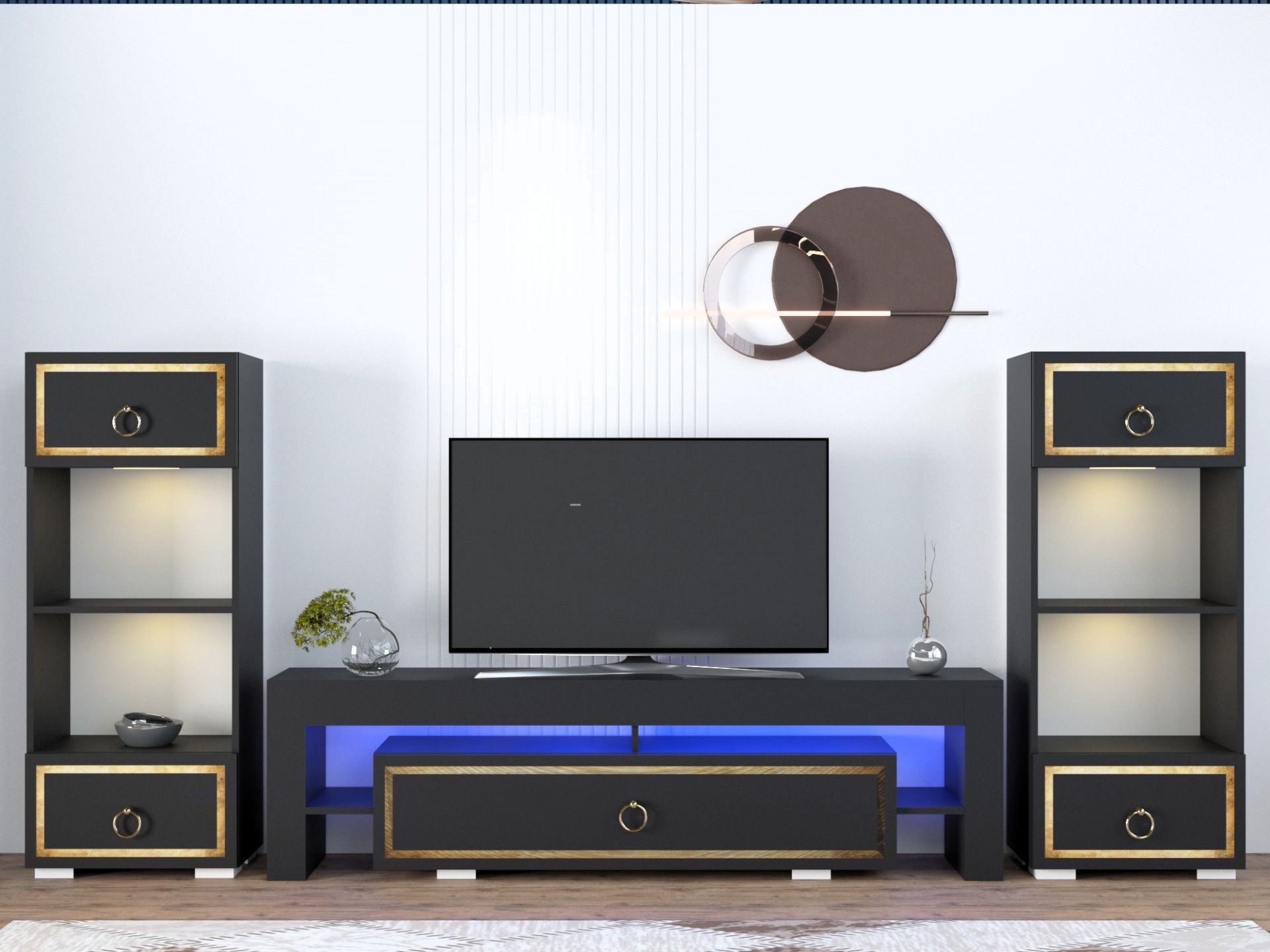 LİSSA LED AYDINLATMALI TV SEHPASI VE SPOT IŞIKLI KİTAPLIK TAKIMI