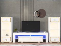 LİSSA LED AYDINLATMALI TV SEHPASI VE SPOT IŞIKLI KİTAPLIK TAKIMI