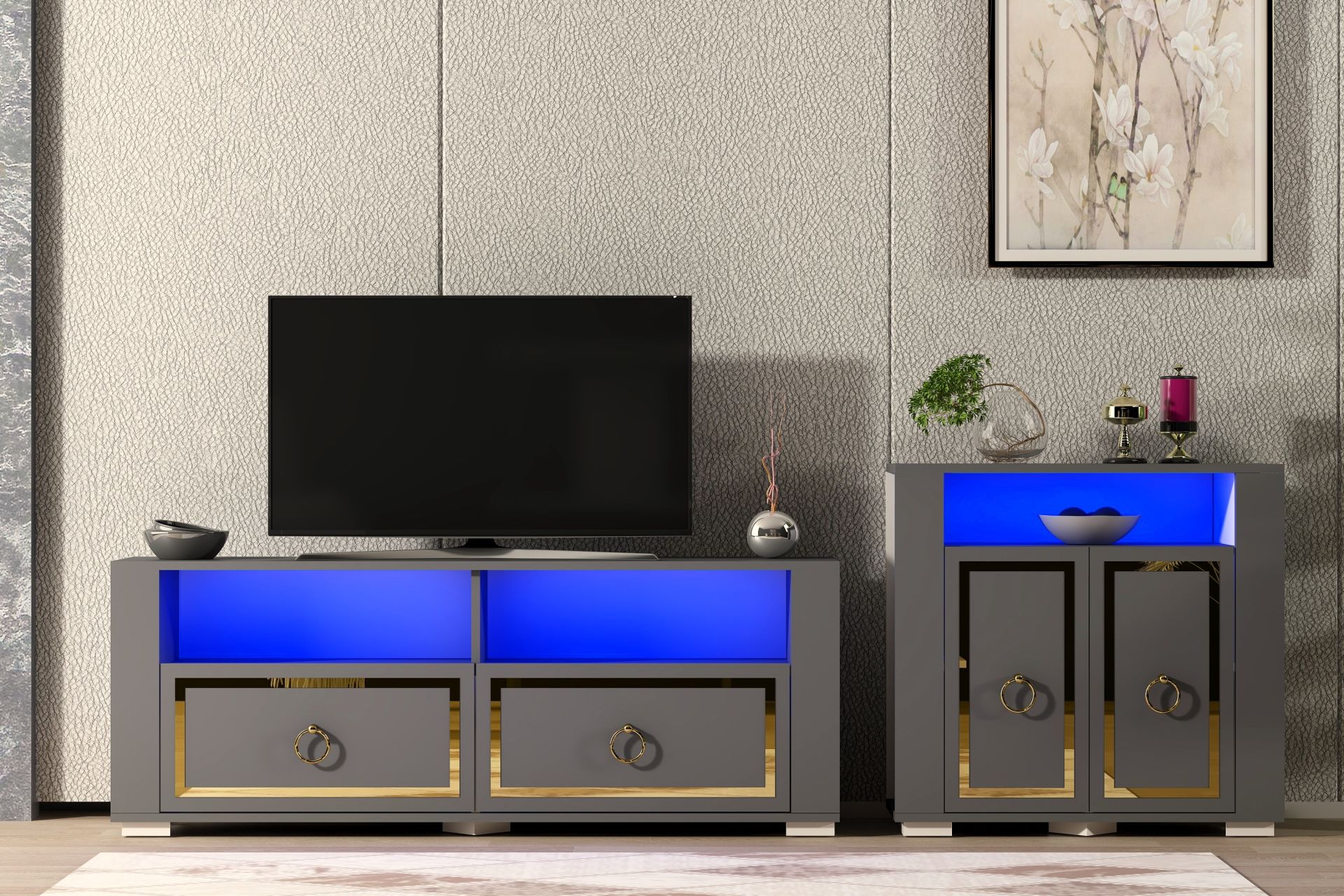 CALVİN LED AYDINLATMALI TV SEHPASI VE DOLAP TAKIMI